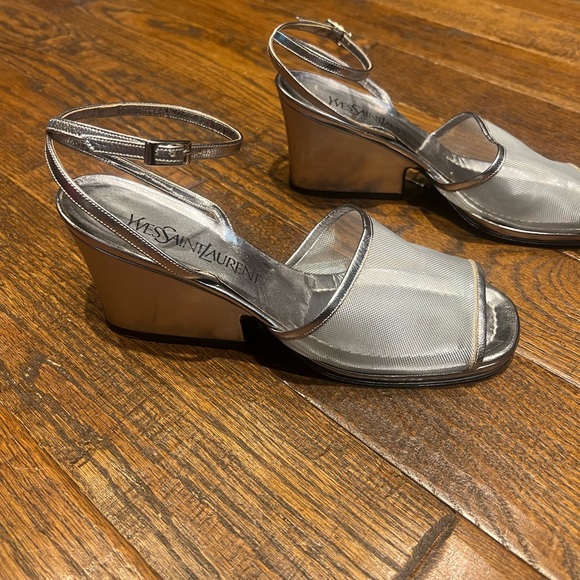 YSL — Yves Saint Laurent — Size 8 — Vintage Square Toe Silver Mesh Sandals - Picture 7 of 10